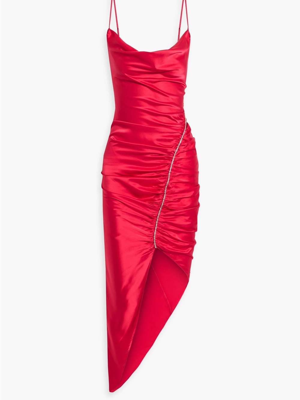 Cinq à Sept Emilia Red 100% Silk Crystal Ruched Midi Dress Size 0